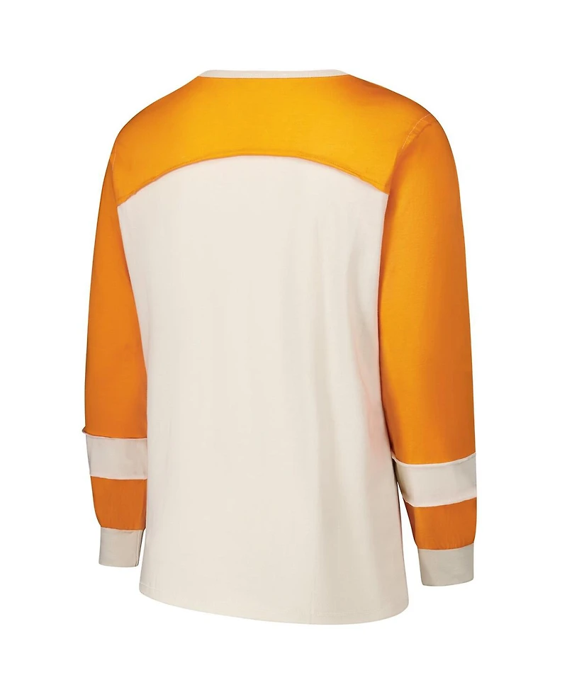 '47 Brand Women's Cream/Orange Miami Dolphins Plus Double Header Curve Toni Long Sleeve T-Shirt