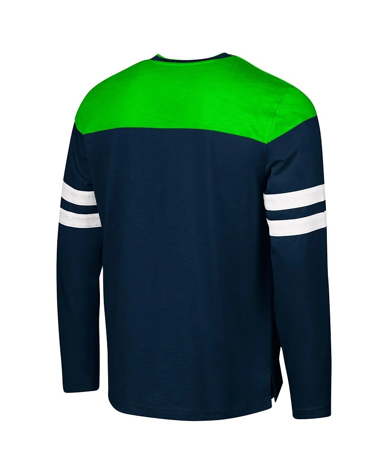 G-iii Sports by Carl Banks Men's College Navy/Neon Green Seattle Seahawks Adaptive Hail Mary Long Sleeve T-Shirt