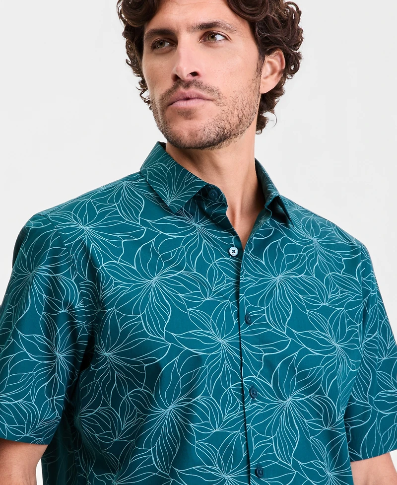 Alfani Men's Short-Sleeve Outline Floral Shirt, Macy's Exclusive - Print