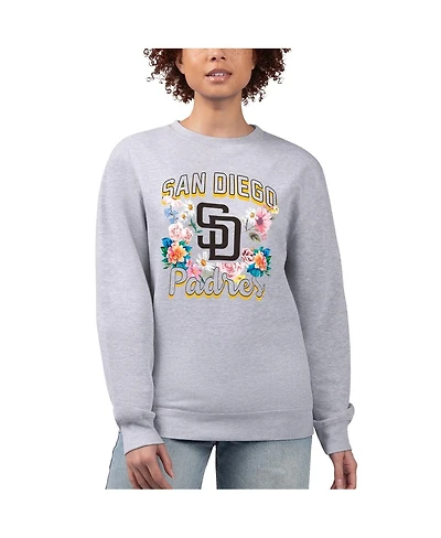 G-iii 4Her by Carl Banks Women's Heather Gray San Diego Padres Flowers Graphic Pullover Sweatshirt