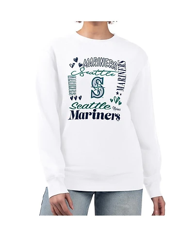 G-iii 4Her by Carl Banks Women's White Seattle Mariners Collage Team Graphic Fleece Pullover Hoodie