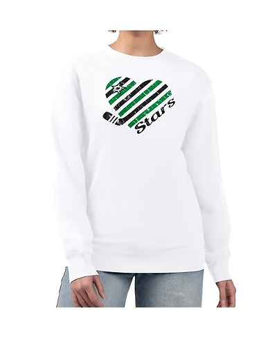 G-iii 4Her by Carl Banks Women's White Dallas Stars Heart Graphic Pullover Sweatshirt