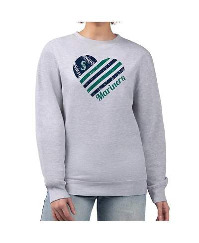 G-iii 4Her by Carl Banks Women's Heather Gray Seattle Mariners Heart Logo Fleece Pullover Sweatshirt