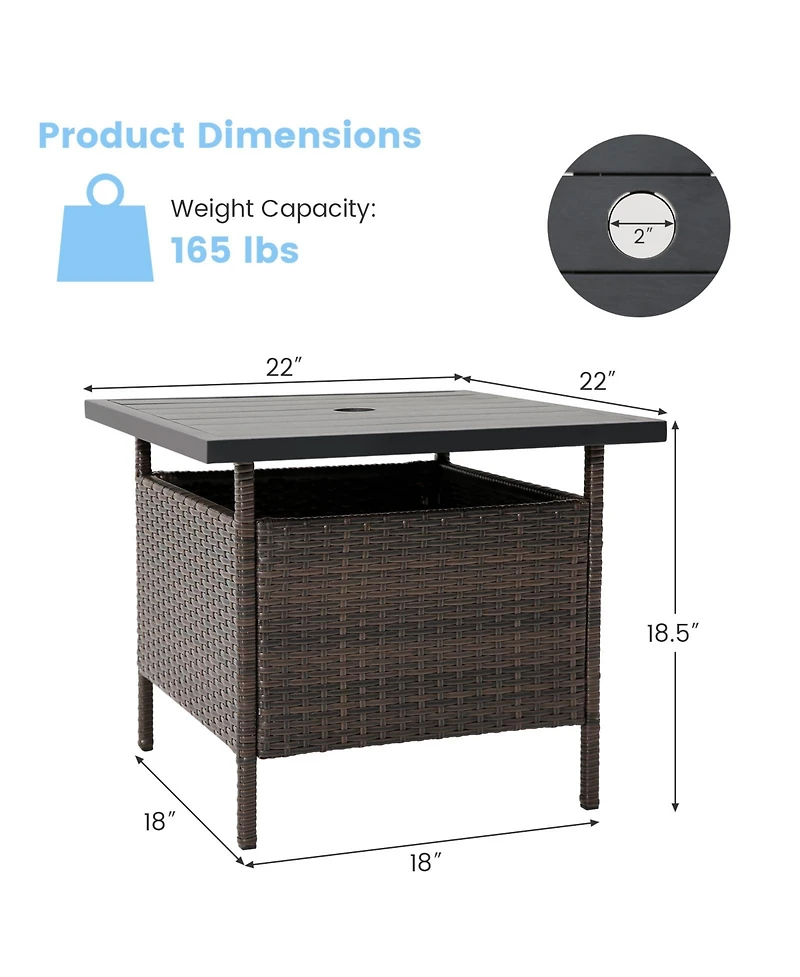 sumyeg Patio Wicker Side Table with Umbrella Hole for Yard or Poolside