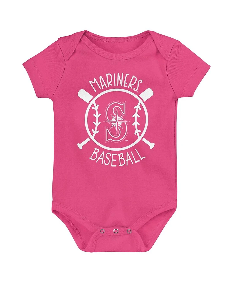 Outerstuff Baby Boys and Girls Three-Pack Seattle Mariners Slide Home Bodysuit Set