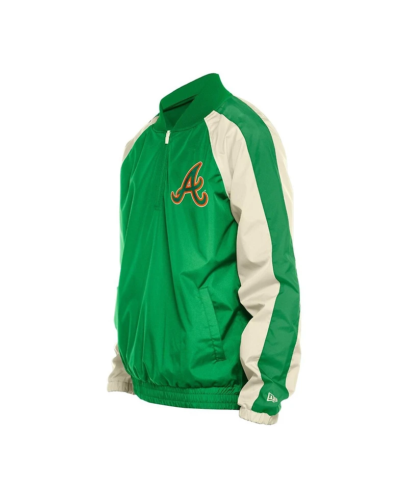 New Era Men's Kelly Green Atlanta Braves St. Patrick's Day Ripstop Raglan Quarter-Zip Windbreaker