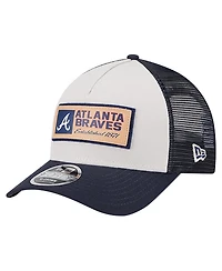 New Era Men's Stone/Navy Atlanta Braves Text A-Frame Trucker 9FORTY Hat
