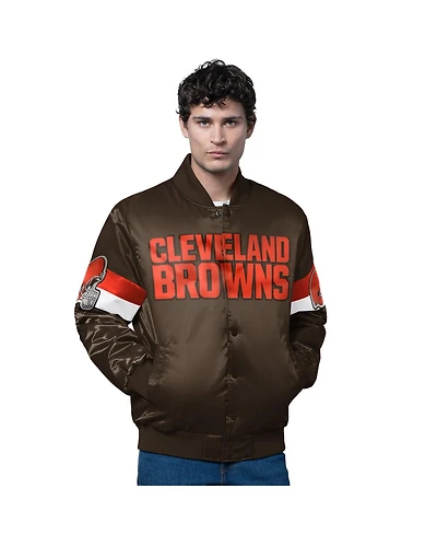 Starter Men's Brown Cleveland Browns Triple Option Satin Varsity Full-Snap Jacket