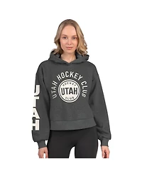 Starter Women's Heather Charcoal Utah Mammoth Star Player Cropped Fleece Hoodie