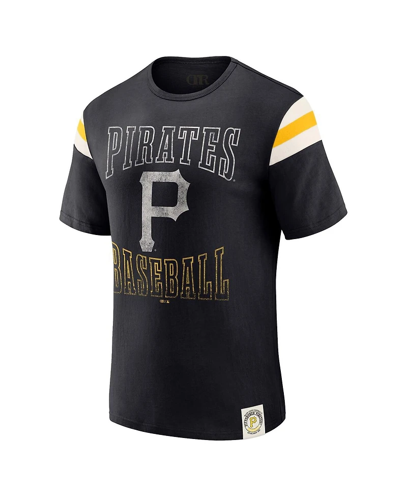 Darius Rucker Collection By Fanatics Men's Black Pittsburgh Pirates Distressed Sleeve Stripe T-Shirt