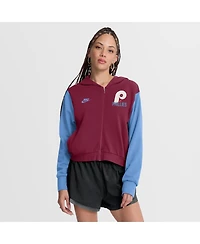 Nike Women's Burgundy/Light Blue Philadelphia Phillies Cooperstown Collection Cropped Full-Zip Hoodie