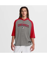 Nike Men's Red Cincinnati Reds Authentic Collection Flux Dri-fit Raglan 3/4-Sleeve Hooded T-Shirt