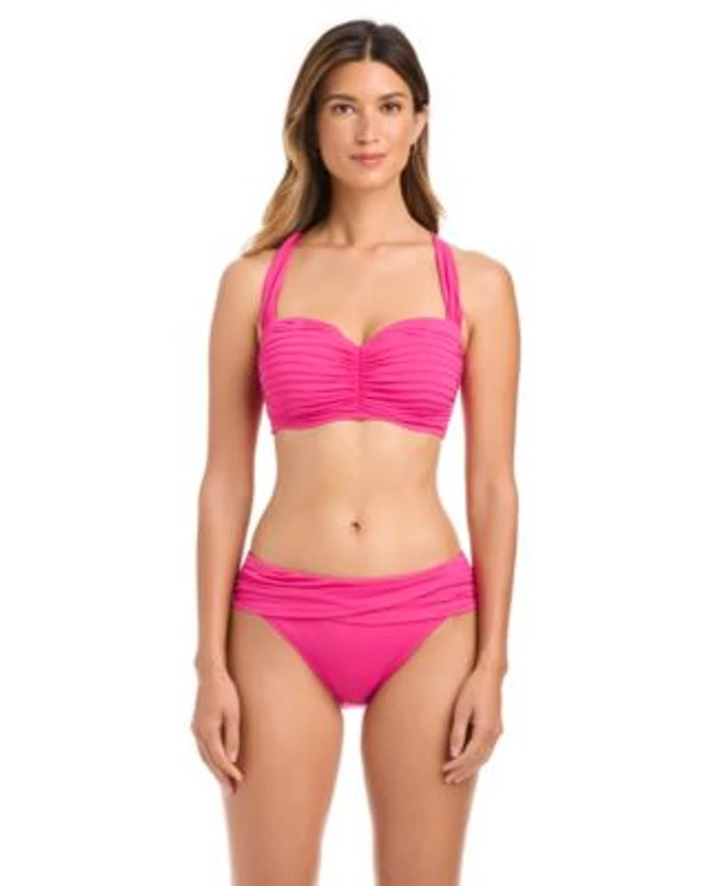 Bleu Rod Beattie Shirred Underwire Bikini D Cup Top Sarong Hipster Bikini Bottoms