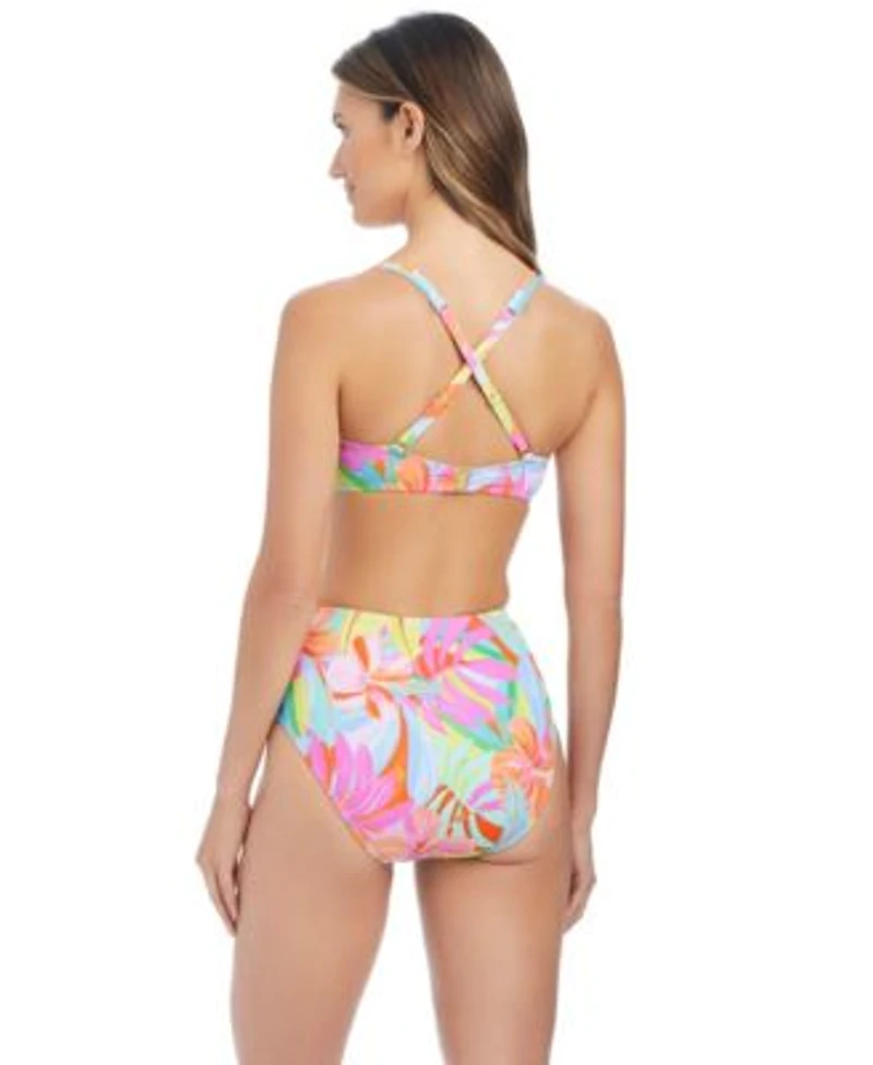 Bleu By Rod Beattie Womens Bellissimo Botanica Ring Underwire D Cup Swim Bikini Top High Waist Bottoms
