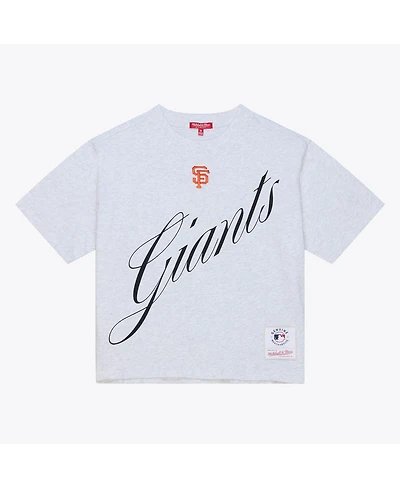 Mitchell & Ness Women's Heather Gray San Francisco Giants Script Cropped Boxy T-Shirt