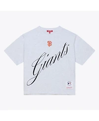 Mitchell & Ness Women's Heather Gray San Francisco Giants Script Cropped Boxy T-Shirt