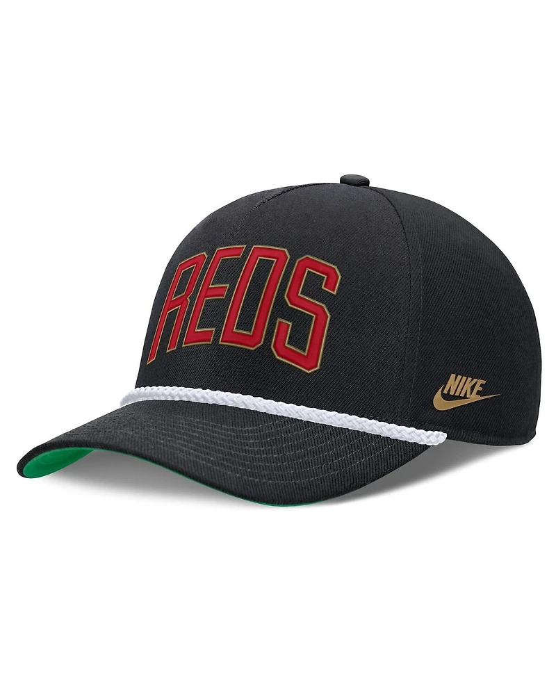Nike Men's Black Cincinnati Reds Cooperstown Collection Rise Adjustable Hat