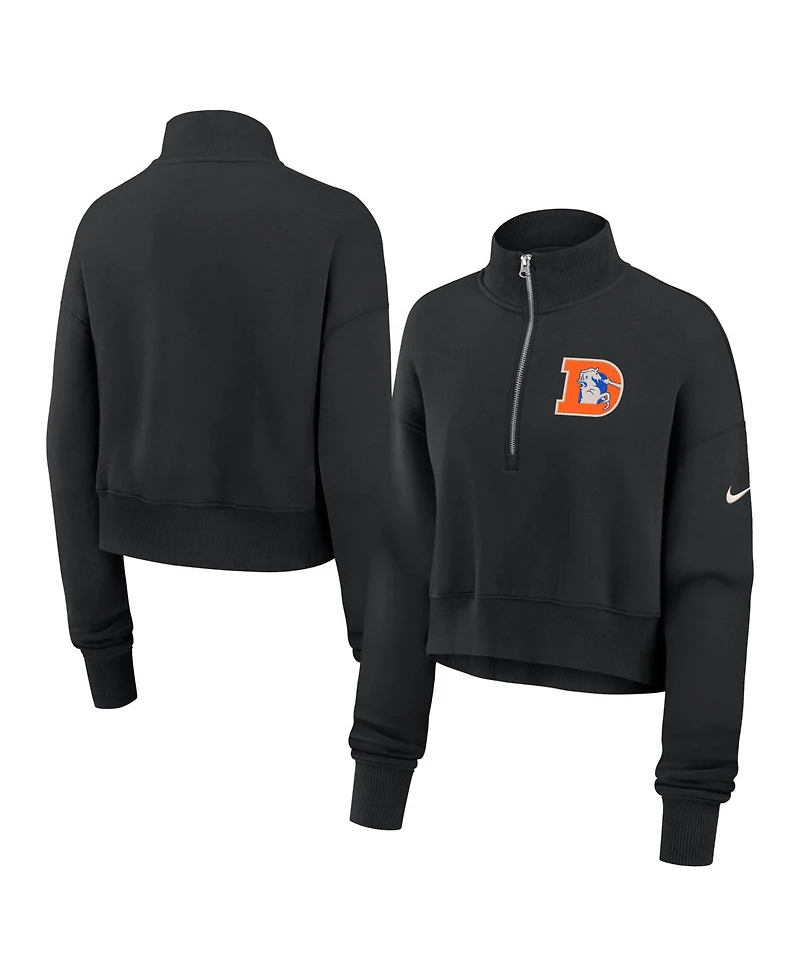 Nike Women's Black Denver Broncos Legacy Phoenix Fleece Cropped Half-Zip Sweatshirt