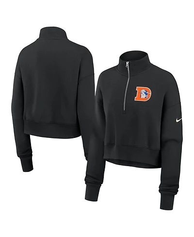 Nike Women's Black Denver Broncos Legacy Phoenix Fleece Cropped Half-Zip Sweatshirt