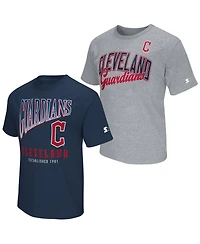 Starter Men's 2-Pack Navy/Heather Gray Cleveland Guardians T-Shirt Set