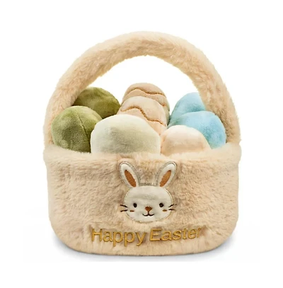 Sperric Easter Egg Plush Basket Toy Set, 9.5" Easter Egg Hunt Basket with Bunny Design, Soft Decorative Easter Plush Toys