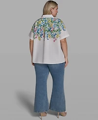 Karl Lagerfeld Paris Plus Multi-Floral Woven Collared Blouse