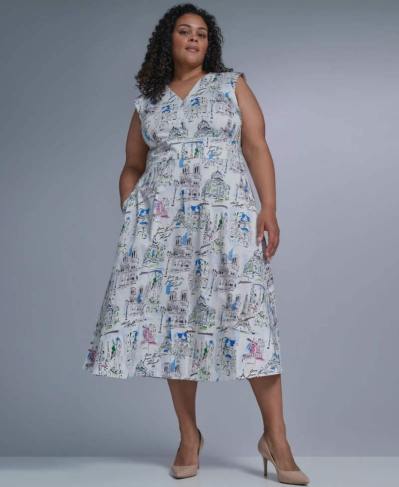 Karl Lagerfeld Paris Plus Sleeveless V-Neck Midi Dress