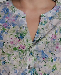 Karl Lagerfeld Paris Plus Allover Watercolor Split Neck Blouse