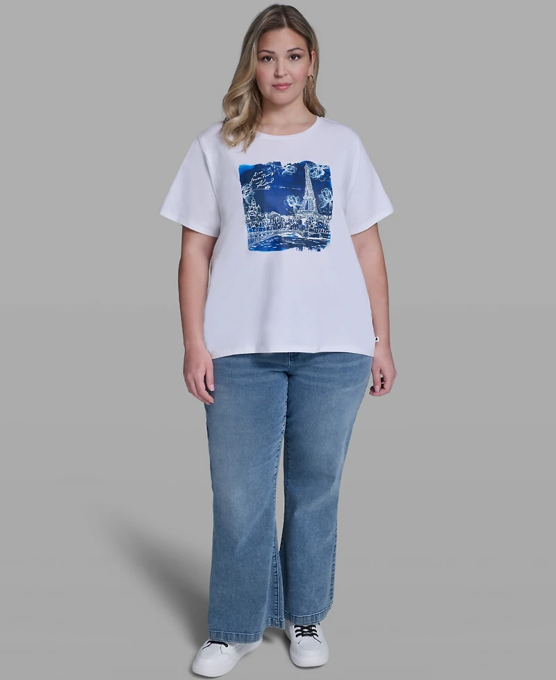 Karl Lagerfeld Paris Plus Watercolor Crewneck T-Shirt