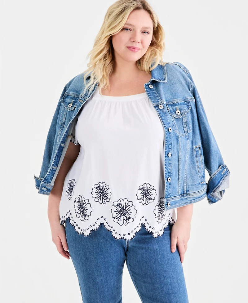 Style & Co Plus Scalloped Square-Neck Top, Macy's Exclusive