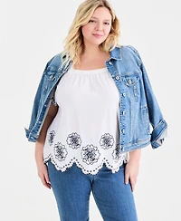 Style & Co Plus Scalloped Square-Neck Top, Macy's Exclusive