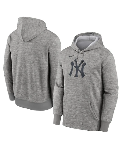 Nike Men's Heather Gray New York Yankees Primary Logo Therma Hoodie