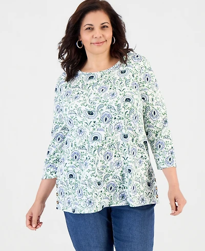 Style & Co Plus 3/4-Sleeve Button-Hem Tunic, Macy's Exclusive