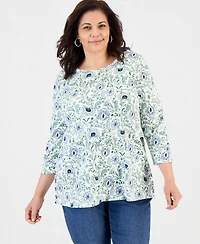 Style & Co Plus 3/4-Sleeve Button-Hem Tunic, Macy's Exclusive