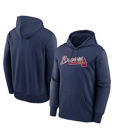 Nike Men's Navy Atlanta Braves Primary Wordmark Therma Hoodie