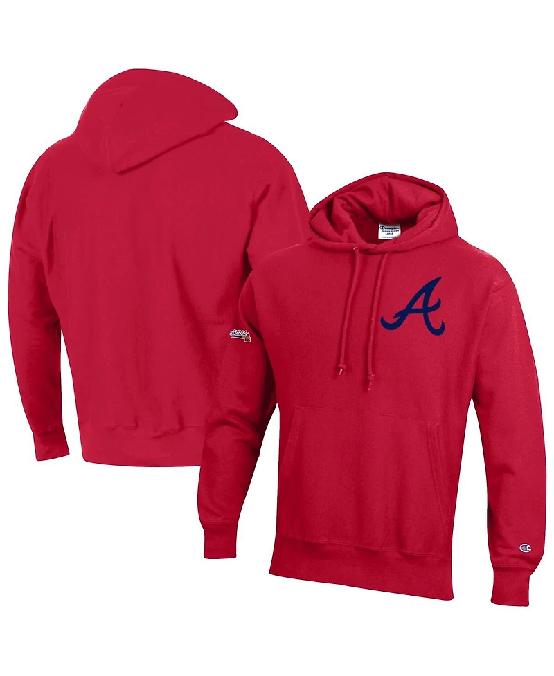 Champion Men's Scarlet Atlanta Braves Reverse Weave Chenille Hoodie