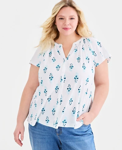 Style & Co Plus Flutter-Sleeve Blouse, Macy's Exclusive