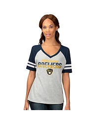 G-iii 4Her By Carl Banks Women's Heather Gray Milwaukee Brewers Goal Line Raglan V-Neck T-Shirt