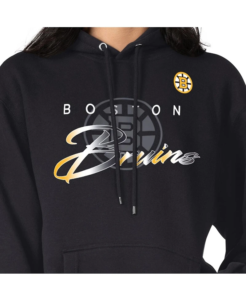 G-iii 4Her by Carl Banks Men's Black Boston Bruins Shadow Logo Fleece Pullover Hoodie