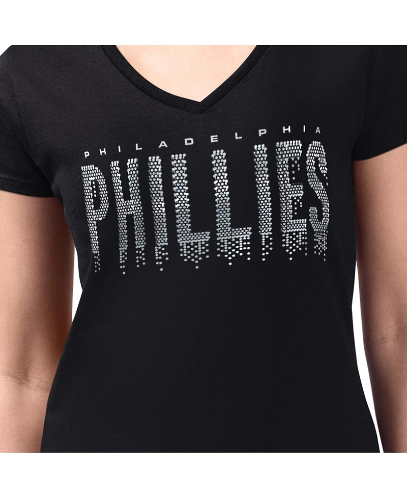 G-iii 4Her by Carl Banks Women's Black Philadelphia Phillies Metallic Drop Lightweight V-Neck T-Shirt