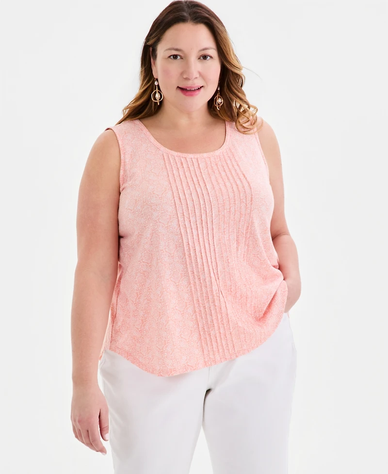 Style & Co Plus Pintucked Sleeveless Tank, Macy's Exclusive