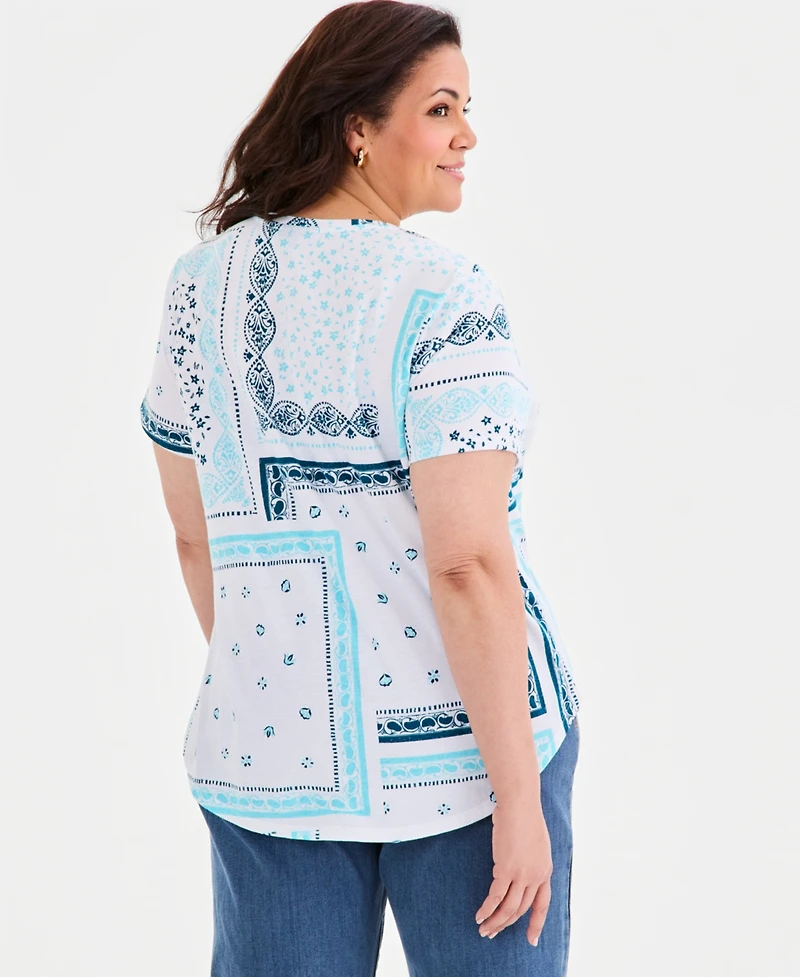 Style & Co Plus Short-Sleeve Bandana-Print T-Shirt, Macy's Exclusive