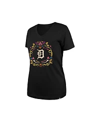 New Era Women's Black Detroit Tigers Dia De Los Muertos V-Neck T-Shirt