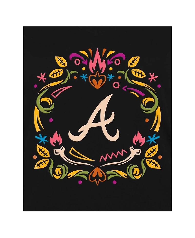 New Era Women's Black Atlanta Braves Dia De Los Muertos V-Neck T-Shirt