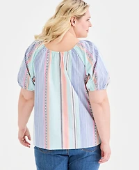 Style & Co Plus Cotton Button-Front Puff-Sleeve Top, Macy's Exclusive