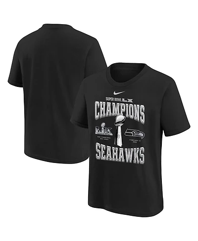 Nike Big Boys and Girls Black Seattle Seahawks Super Bowl Lx Champions Locker Room Trophy Collection Replica T-Shirt