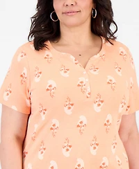 Style & Co Plus Printed Short-Sleeve Henley T-Shirt, Macy's Exclusive