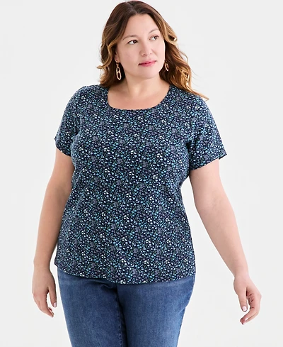 Style & Co Plus Printed Short-Sleeve Scoop-Neck Top, Macy's Exclusive