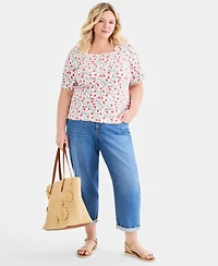 Style & Co Plus Printed Scalloped Square-Neck Top, Macy's Exclusive
