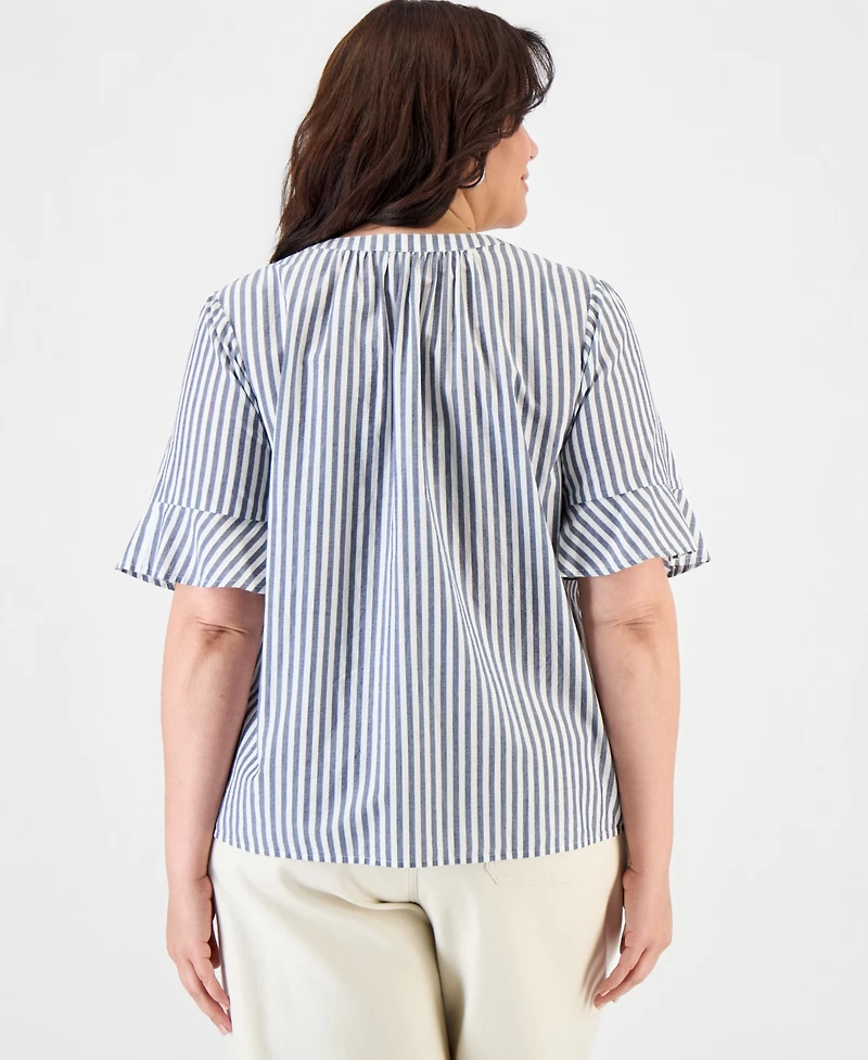 Style & Co Plus Flared-Cuff Split-Neck Top, Macy's Exclusive